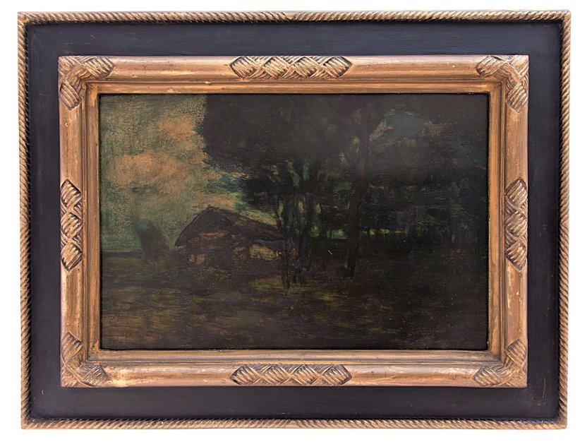 giuseppe miti zanetti: Casolare in notturna dat. 1903